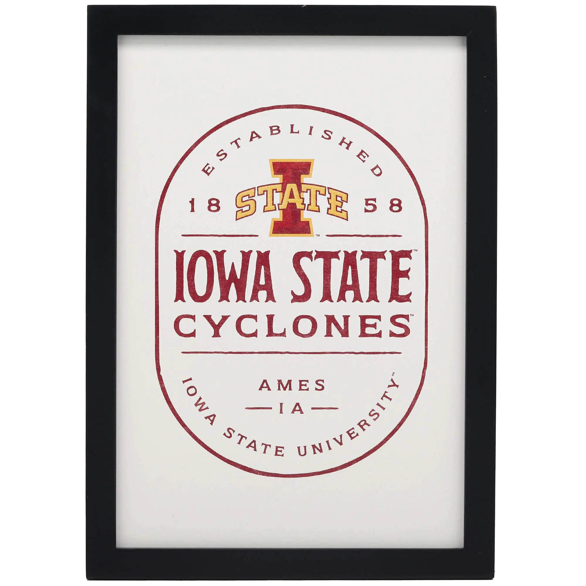 Iowa State University Cyclones Badge Framed Wood Wall Decor - Vintage ISU Cyclones Wall Art for Man Cave Office or Dorm Room