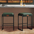 VASAGLE EKHO Collection - Bar Stools Set of 2 Counter Height Bar Stools Synthetic Leather with Stitching Mid-Century Modern Counter Stools 26-Inch Tall Kichen Home Bar Dining Room Forest Green