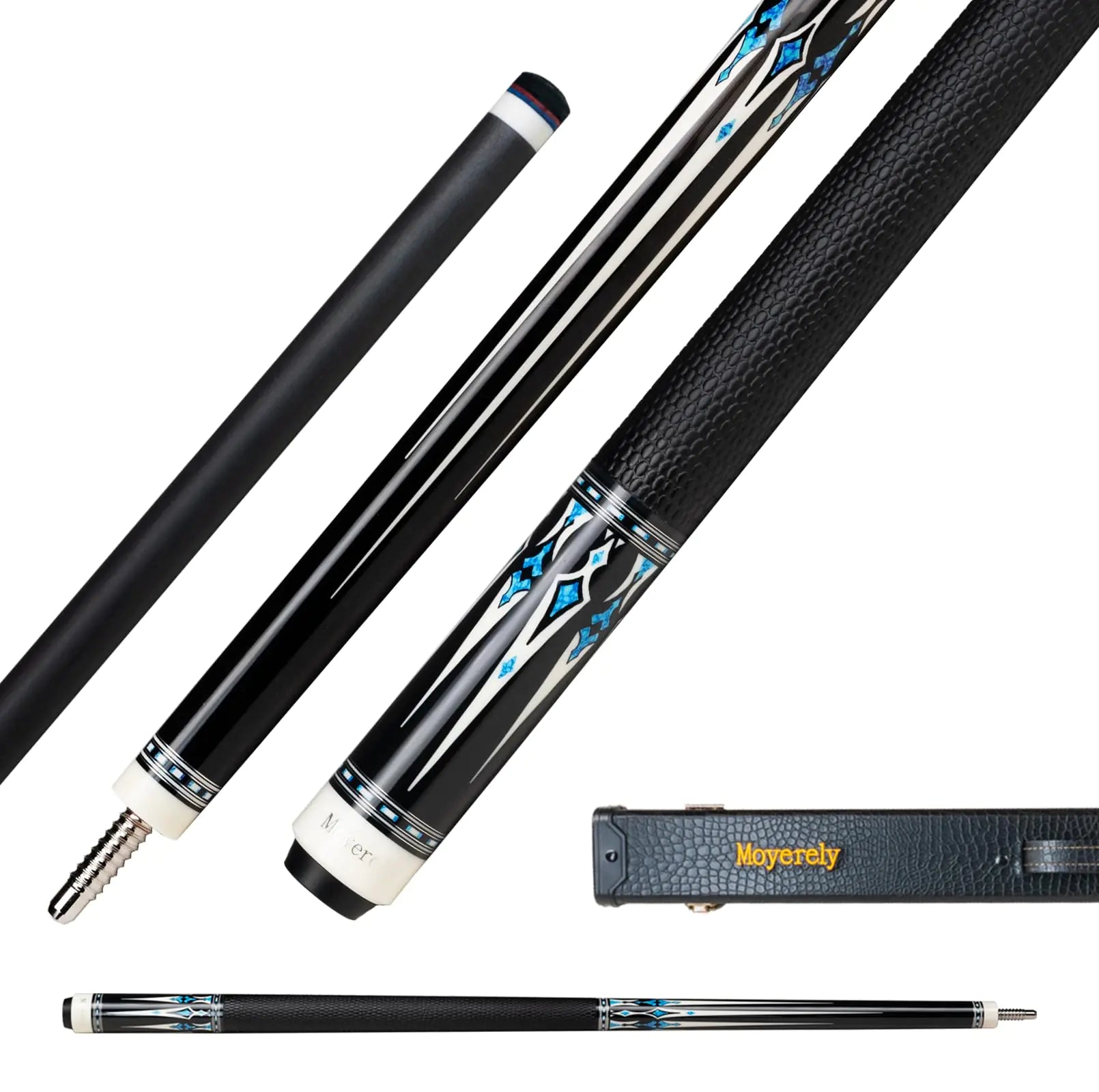Moyerely Carbon Fiber Pool Cue11.8mm/12.5mm Low Deflection Cue StickProfessional Pool Stick with Case (MQ_N1 12.5mm)