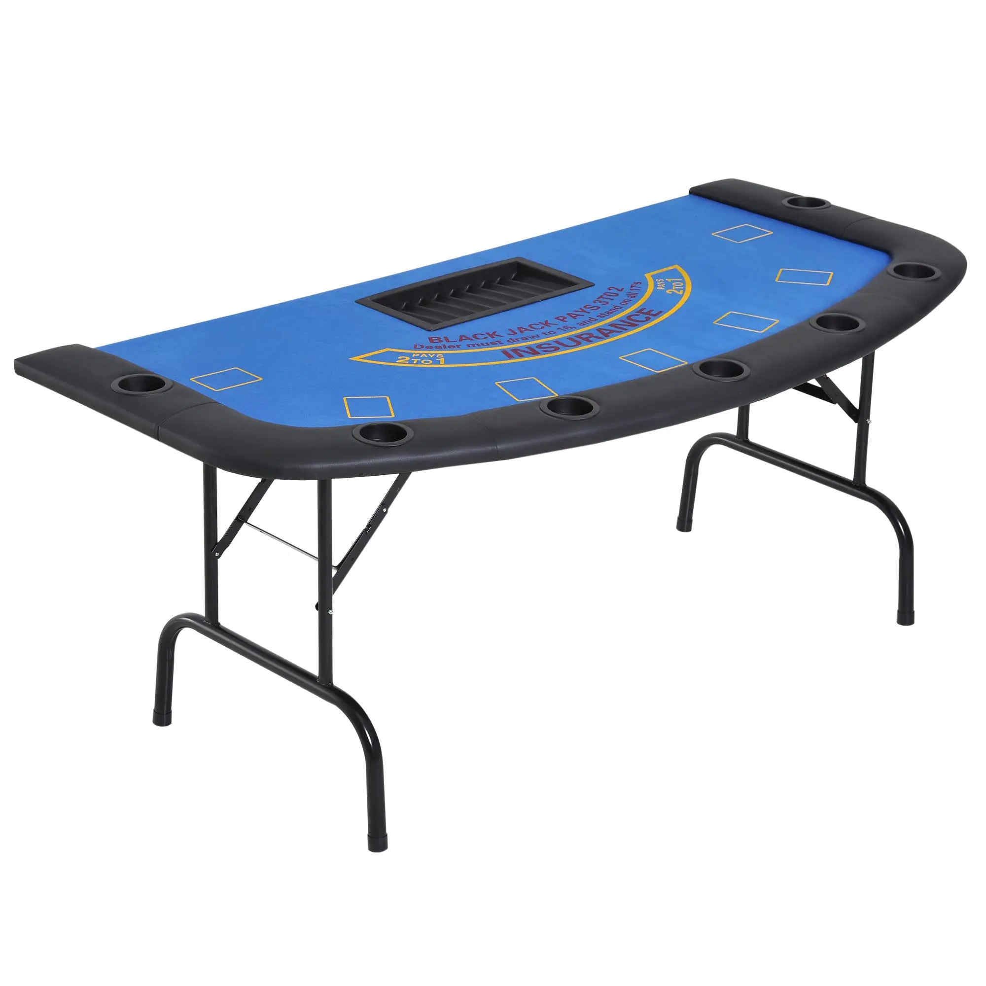Soozier Poker Table Foldable 72" Blackjack Table for 7 Players with Chip & Cup Holder Blue Felt