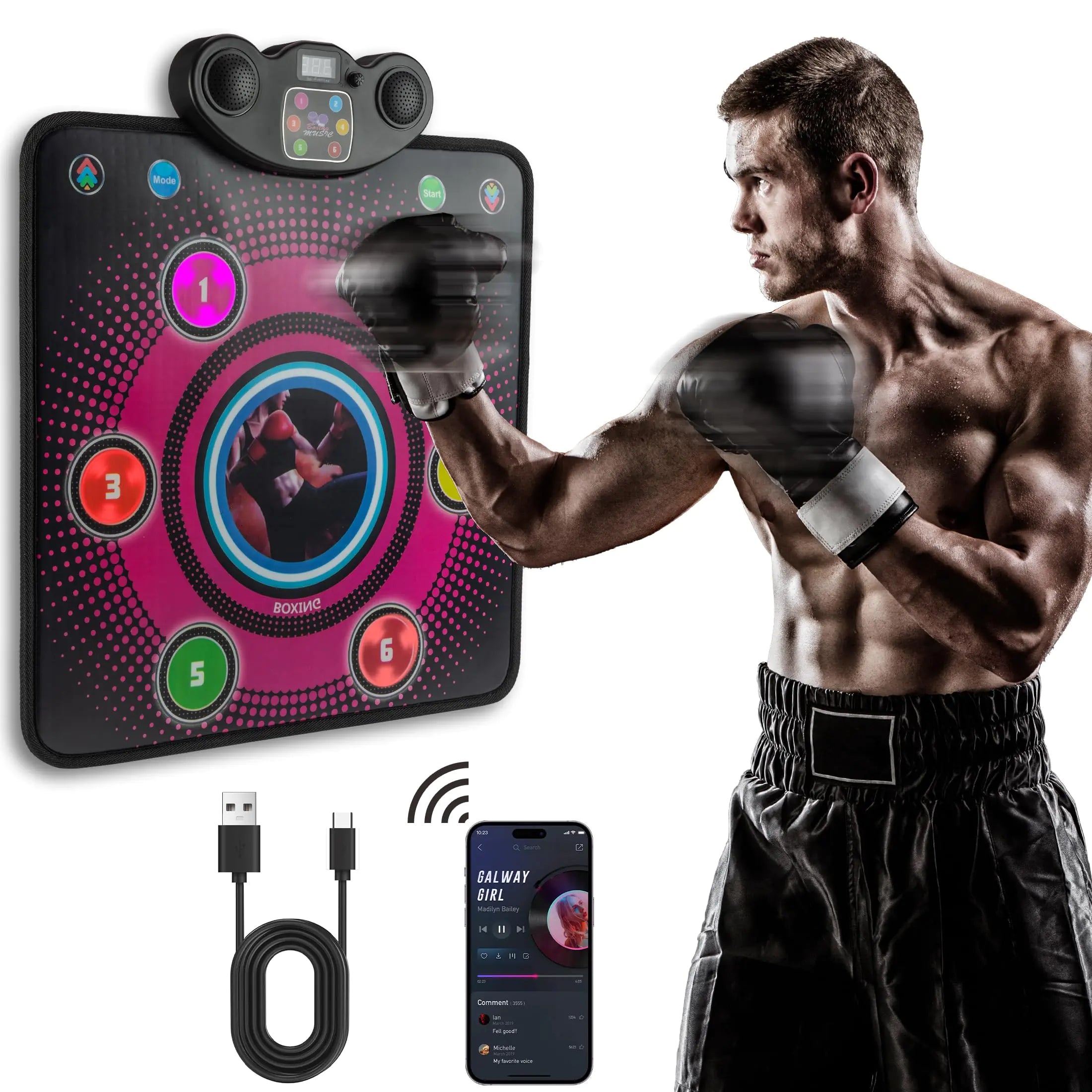 FORTAKASY Music Boxing Machine Wall Mounted Smart Boxing Game and Boxing Training Equipment LED Boxing Machine Suitable for Home Indoor Relaxation(Black)