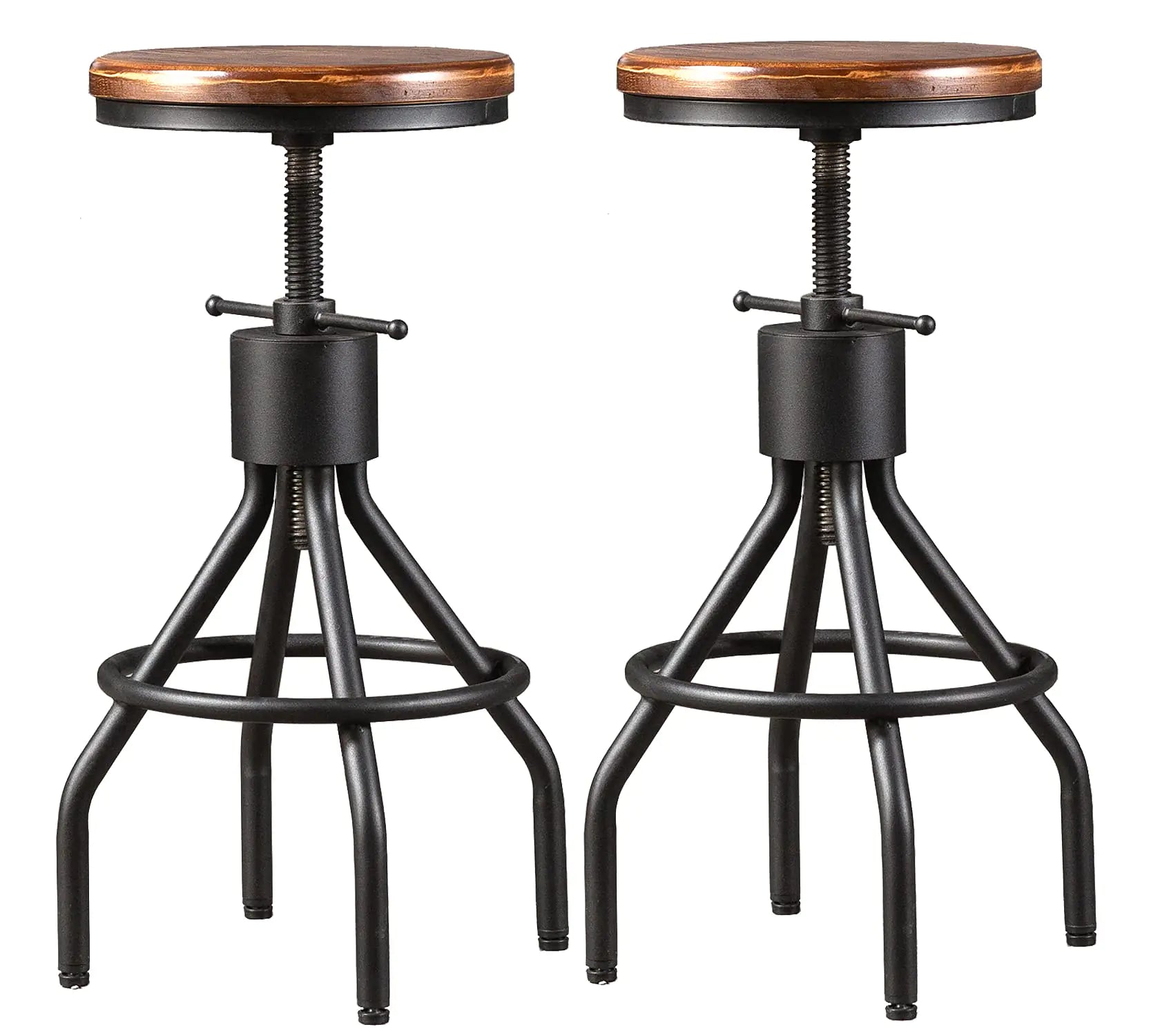LOKKHAN Set of 2 Industrial Bar Stool-Height Adjustable Swivel Wood and Metal Bar StoolFarmhouse StoolExtra Tall Pub Height23"-29"