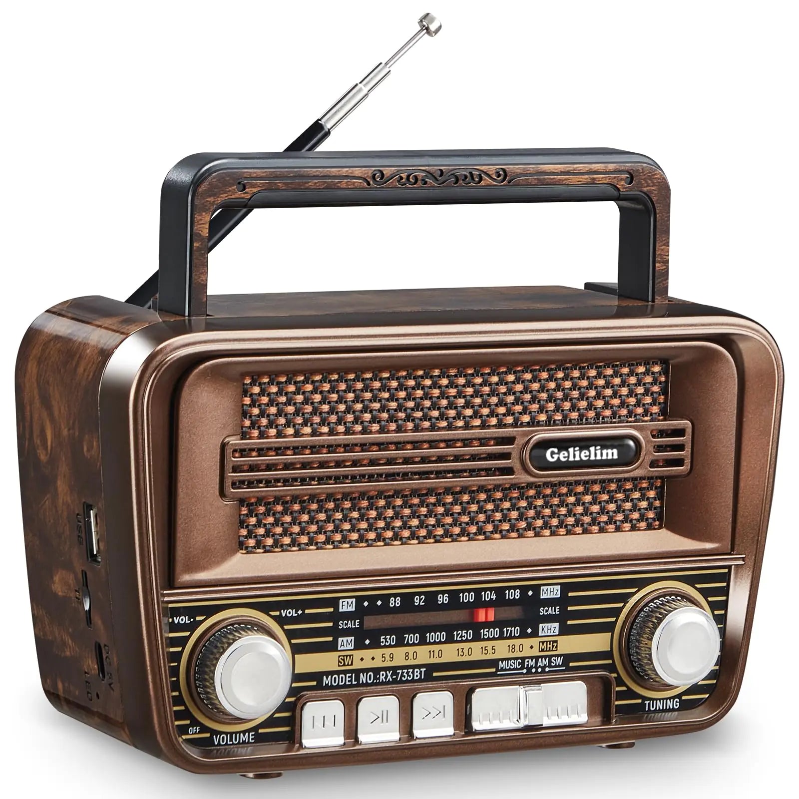 Gelielim Portable Radio AM FM Retro Bluetooth 5.3 Speaker Shortwave Radio Support TF Card/USB Battery Powered Radio Present Idea for Elder Retro Vintage Decor for Home