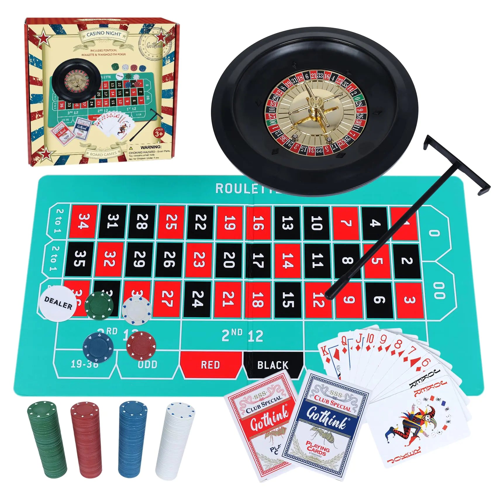 GOTHINK Roulette Wheel Game Set Includes Roulette and Texas Hold’em Poker Perfect for Parties and Holidays Get for a Fun Casino Night! (Classic)