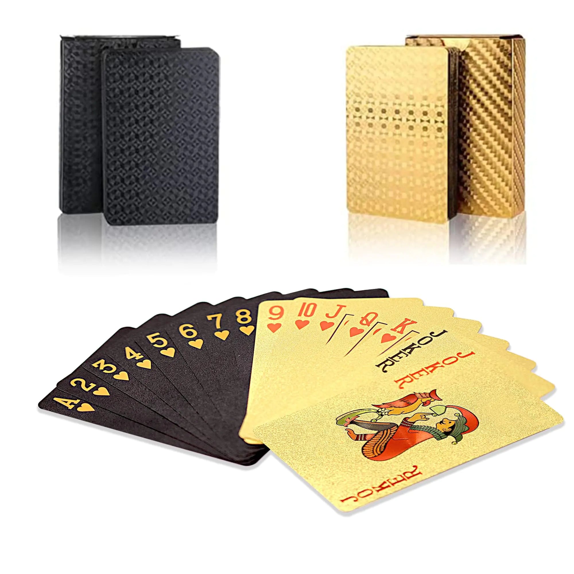 SWINILAYA Black and Gold Poker Cards - 2 Deck Waterproof PVC Plastic Deck of Cards for Adults Perfect for Poker Blackjack and More with Gift Box