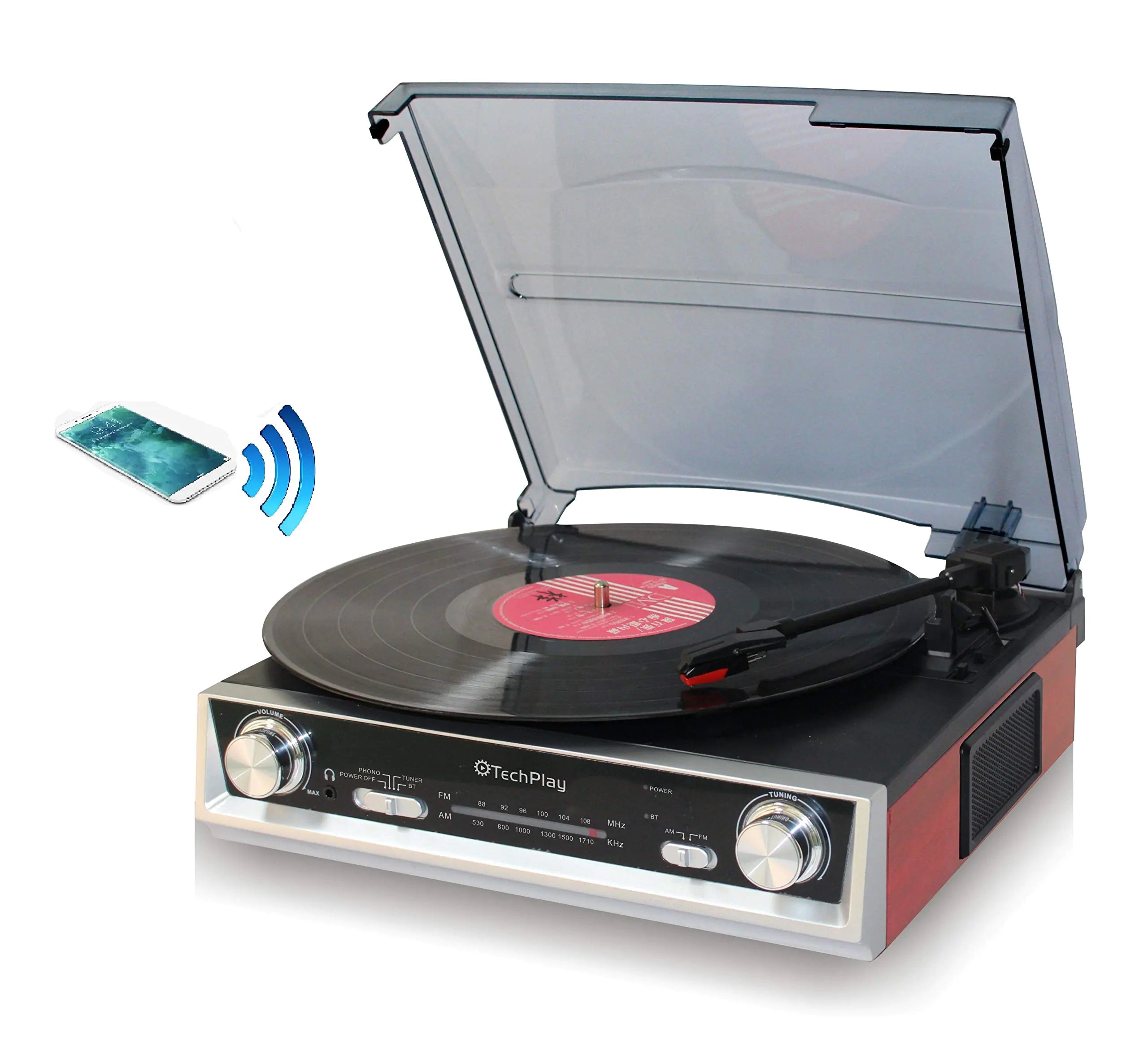 TechPlay ODC107BT Bluetooth Connection 3-Speed Turntable FM Radio
