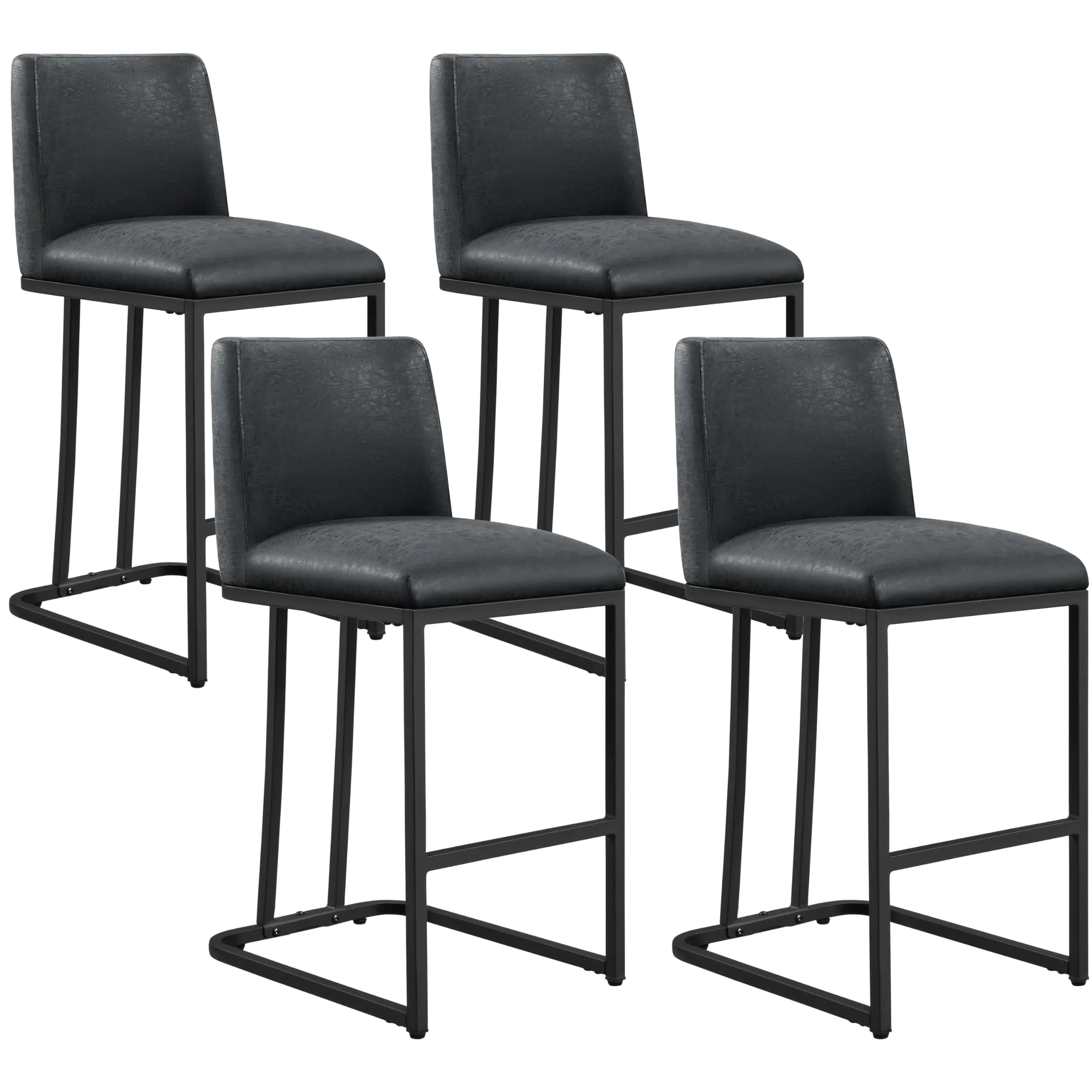 Yaheetech Counter Height Bar Stools 24 Kitchen Bar Stools Set of 4 Upholstered Modern Island Chairs with Back and Metal Legs Farmhouse Bar Chairs for Kitchen Counter Dark Gray