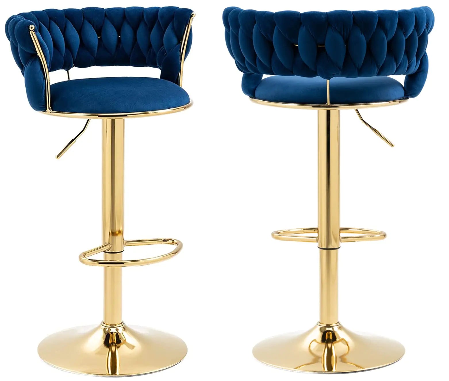 Kakotito 360° Velvet Swivel Bar Stools with Low Back & Footrest Adjustable Counter Barstools Gold Bar Stool (Set of 2 Navy)