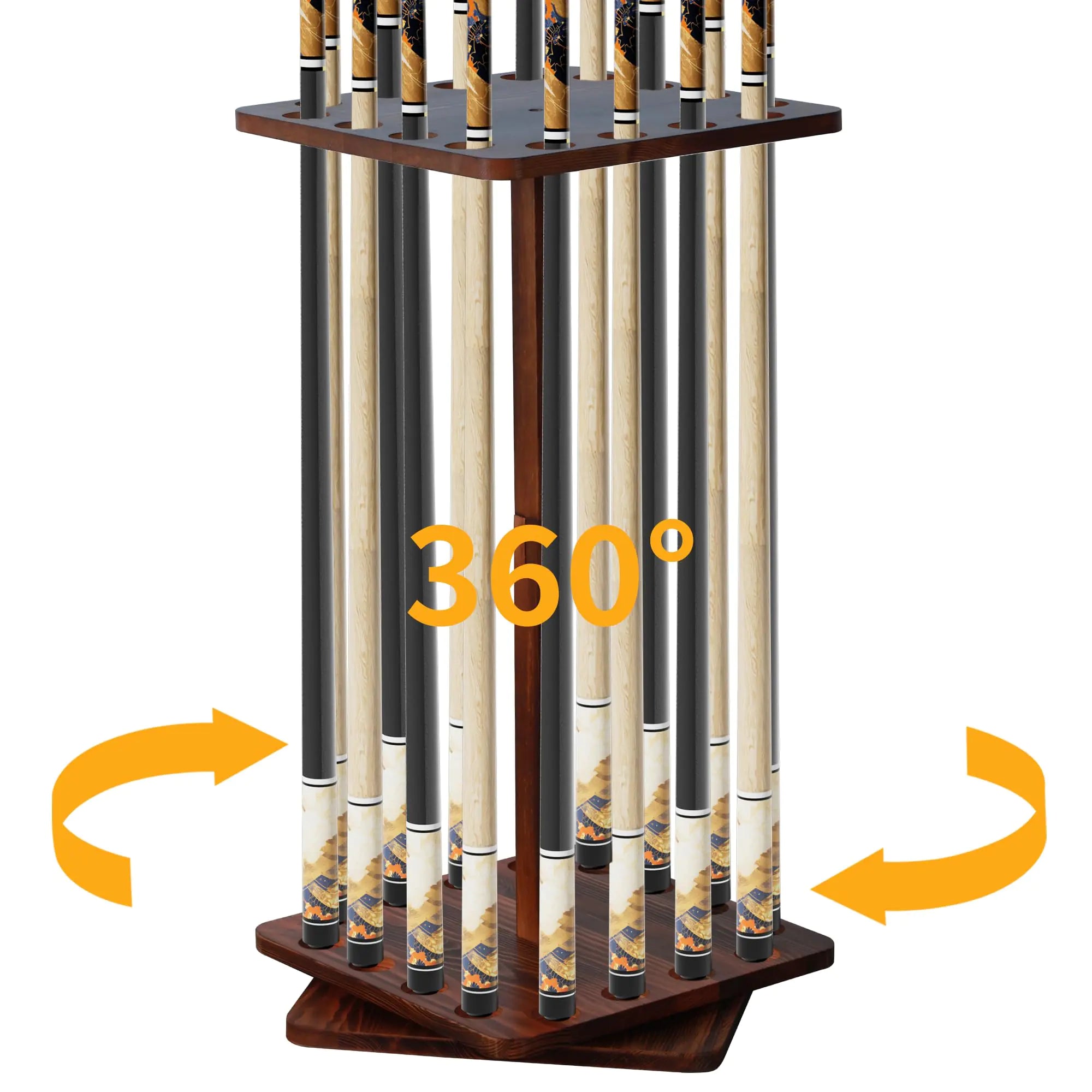 Pool Cue Holders for Billiard Room 360 Degree Rotating Pool Stick Holder Floor Stand Billiard Cue Rack up to 16 Sticks Natural Wood Pool Cue Equipment Storage Organizer Billiard Gifts for Men