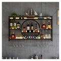 Wine Rack Wall Mounted 3 Tier Metal Floating Shelves For Kitchen With LED Light Hanging Floating Bar Liquor Bottles Bar Wall Shelves Liquor Bar Display Shelf For Home Bars Kitchen(Black100x80x15c