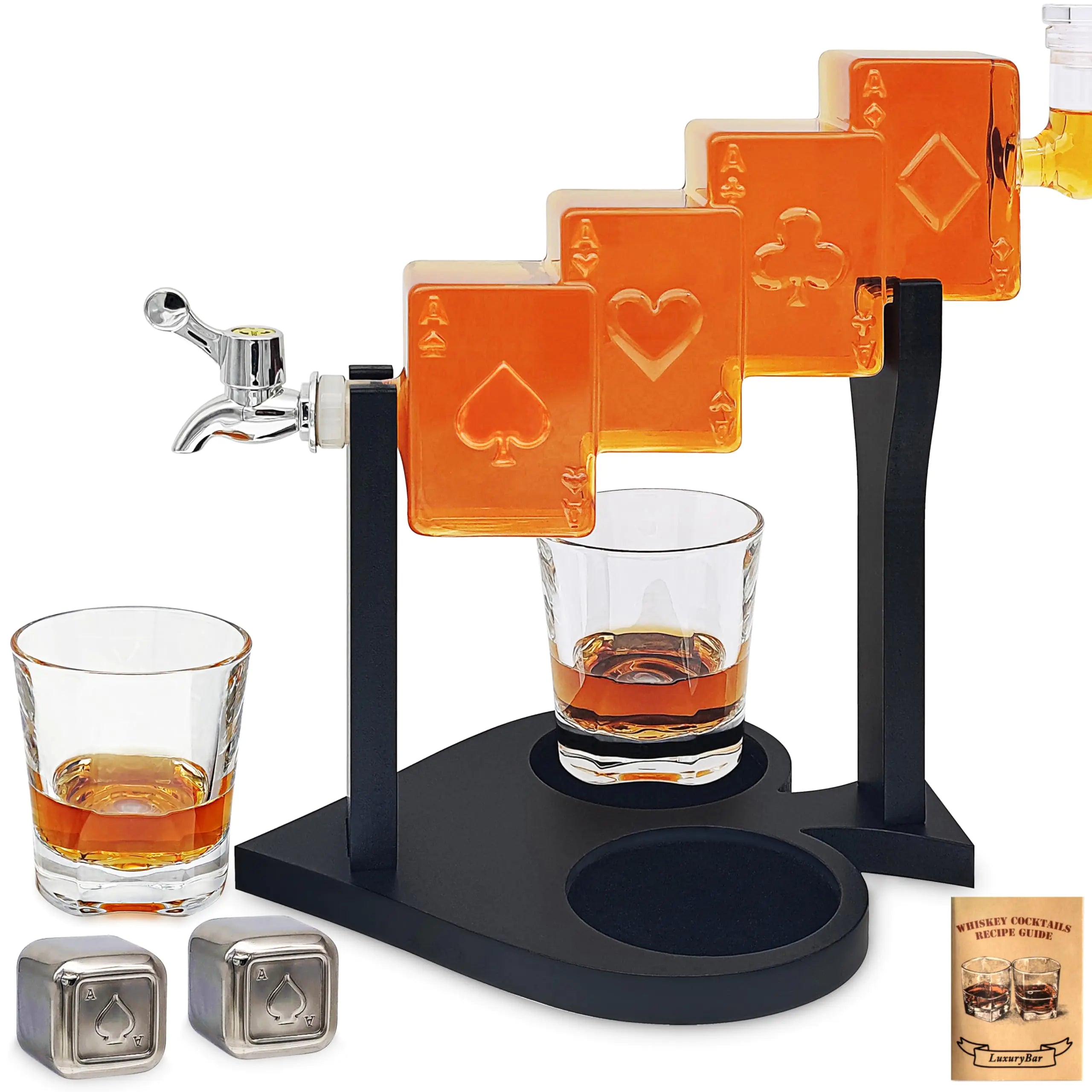 Poker Whiskey Decanter Set27oz Whiskey Decanter Sets for Men with Tray Spout &StonesCasino Liquor Dispenser Whiskey Gifts for Men Bourbon Gifts for Men Gambling Gifts Dad Him Husband Man Cave Decor