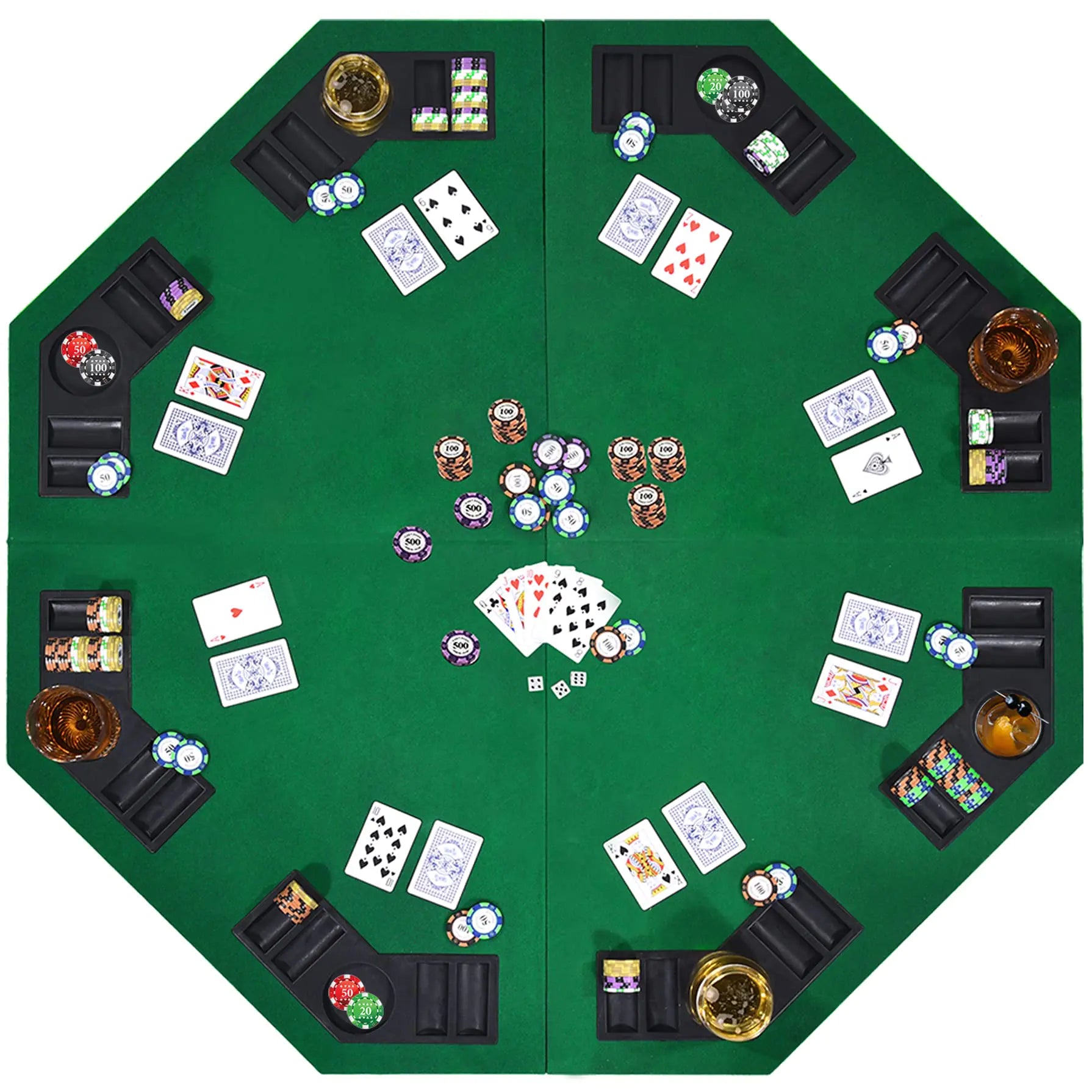 EVIEUN 48" 8-Player Foldable Poker Table Top Casino Texas Holdem Layout Portable Anti-Slip Blackjack Poker Table Mat with Carrying Bag for Family Games Casino