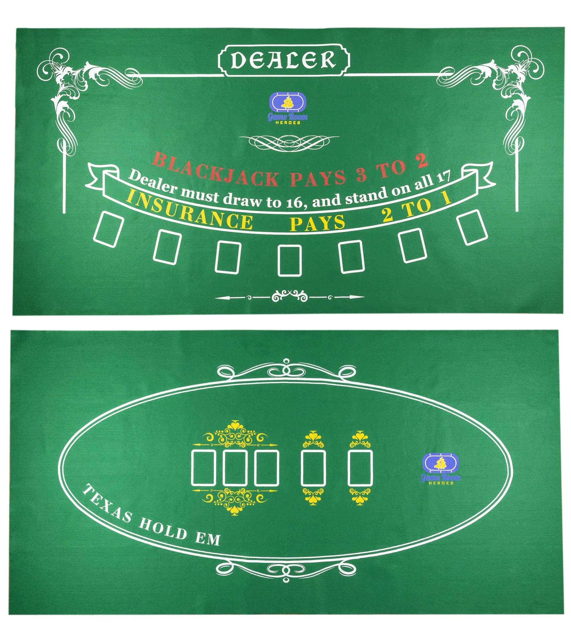 Tabletop Casino Felt Layout for Texas Holdem Poker and Blackjack - Premium Professional Grade Blackjack and Poker Mat for Theme Party Poker Night Fundraisers & Gatherings