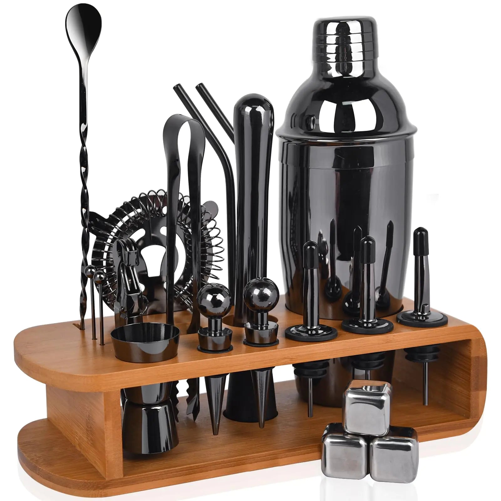Carsolt Cocktail Shaker Set with Bamboo Stand 26-Pieces Bartender Kit 25 oz Martini Bar Tools Set for Drink Mixing Professional Stainless Steel Bar Tools Set Gift for Home Bar Party
