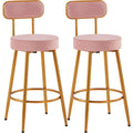 Yaheetech Velvet Bar Stools 26 Counter Height Bar Stools Velvet Stools for Kitchen Counter with Backrest and Footrest Modern Gold Barstools Upholstered Bar Height Stools Pink Set of 2