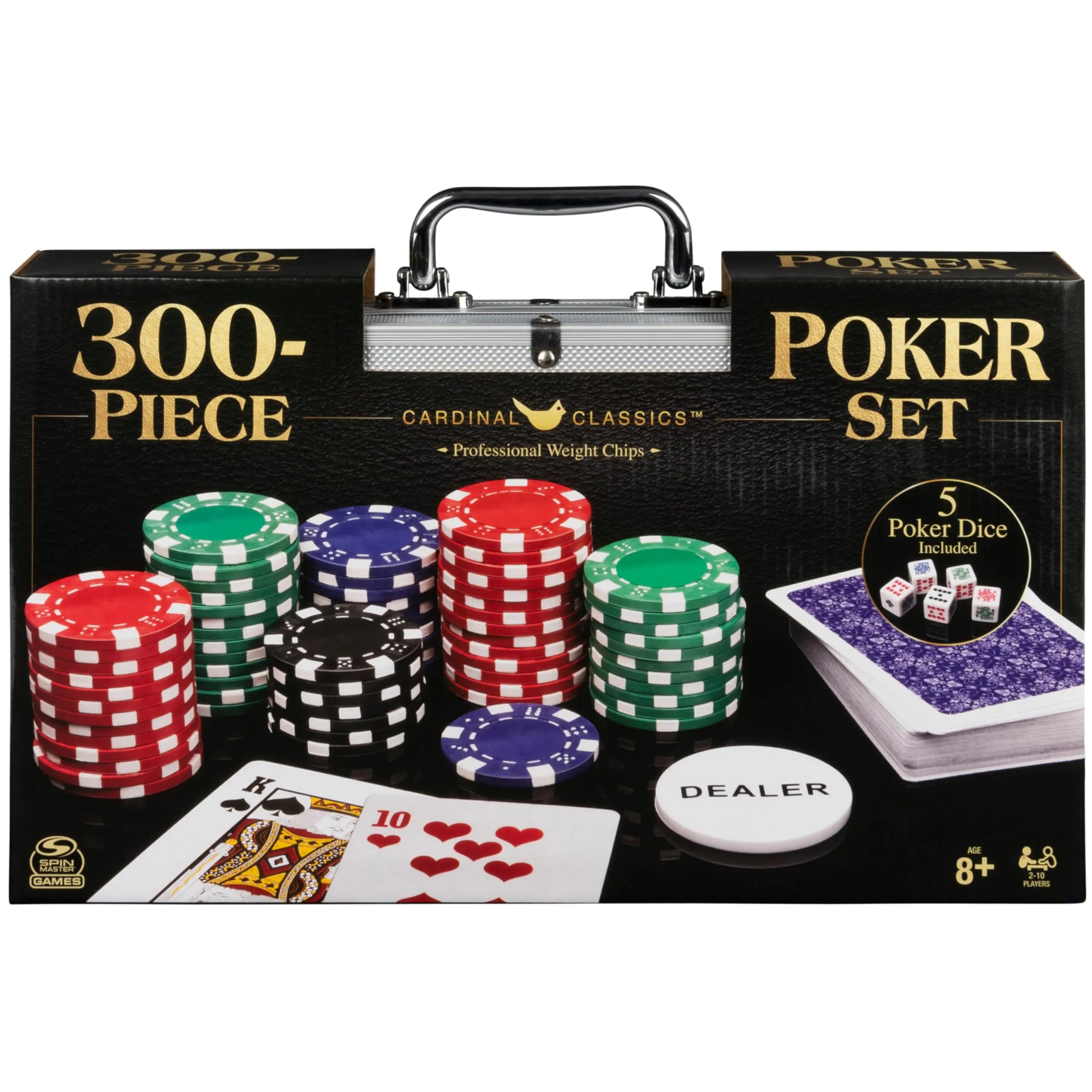 Cardinal Classics 300-Piece Poker Set with Aluminum Carrying Case & Professional Weight Chips Plus 5 Poker Dice Casino Game for Adults and Kids Ages 8 and up