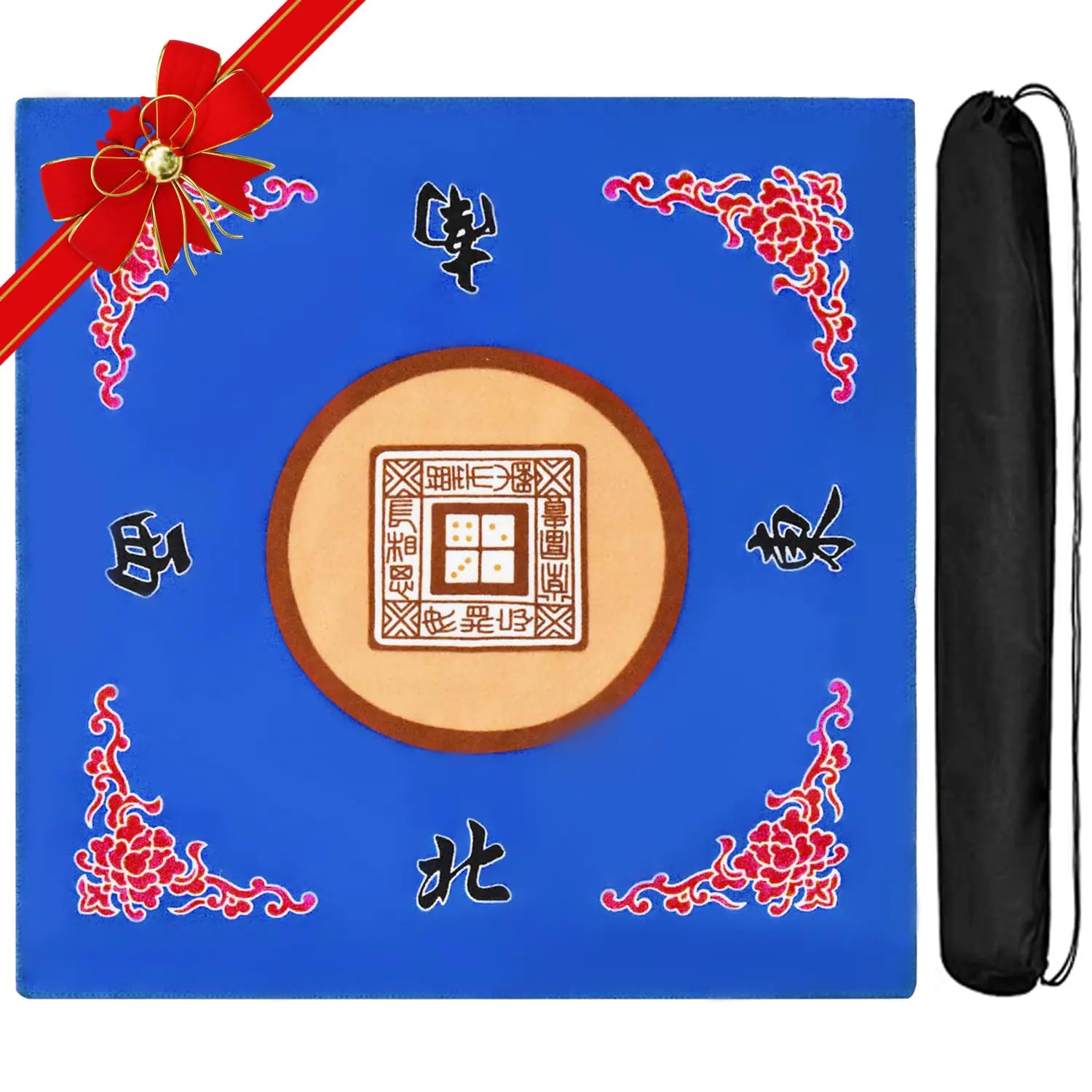 ALANGDUO Mahjong Mat Anti Slip Noise Reduction Table Cover for Mahjong Paigow Poker 31.5 x 31.5 Inches (Blue)