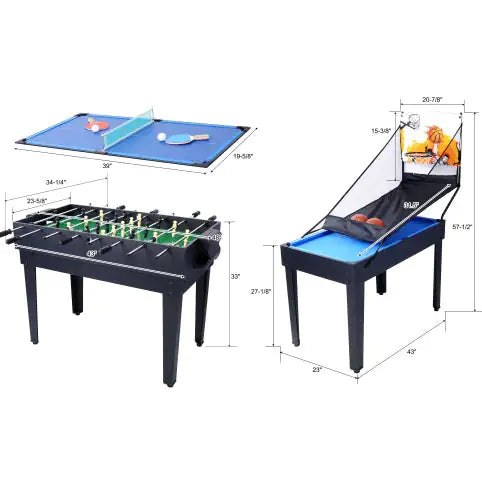 5-in-1 Multi-Game Table - Billiards, Push Hockey  Foosball  Ping Pong, And Basketball Black Blue