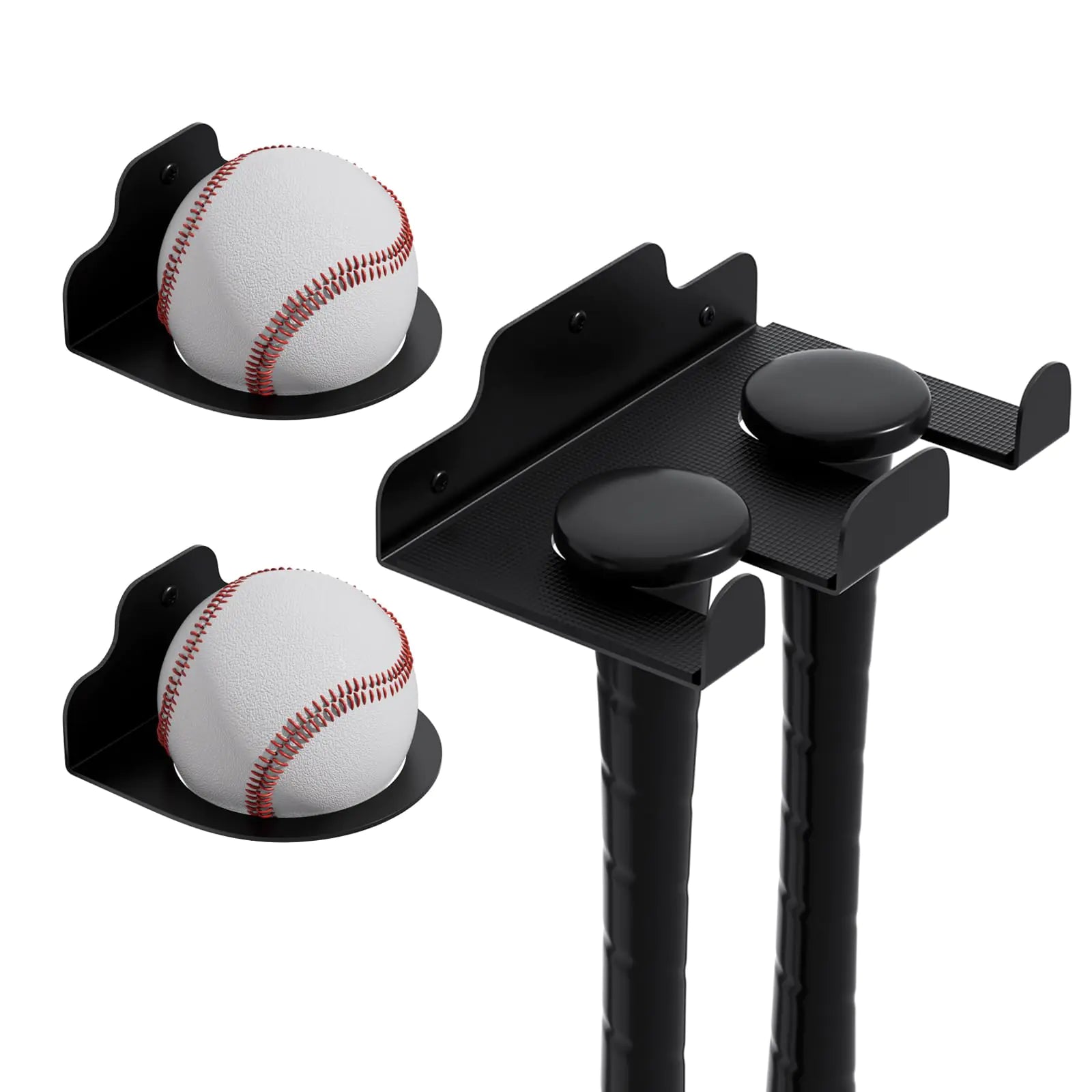 JNIHEEP Baseball Bat Holder Wall Mount Metal Baseball Display Stand for Man Cave Decor Baseball Holder Storage Rack Holds 4 Bats and 2 Balls Set of 3 Black