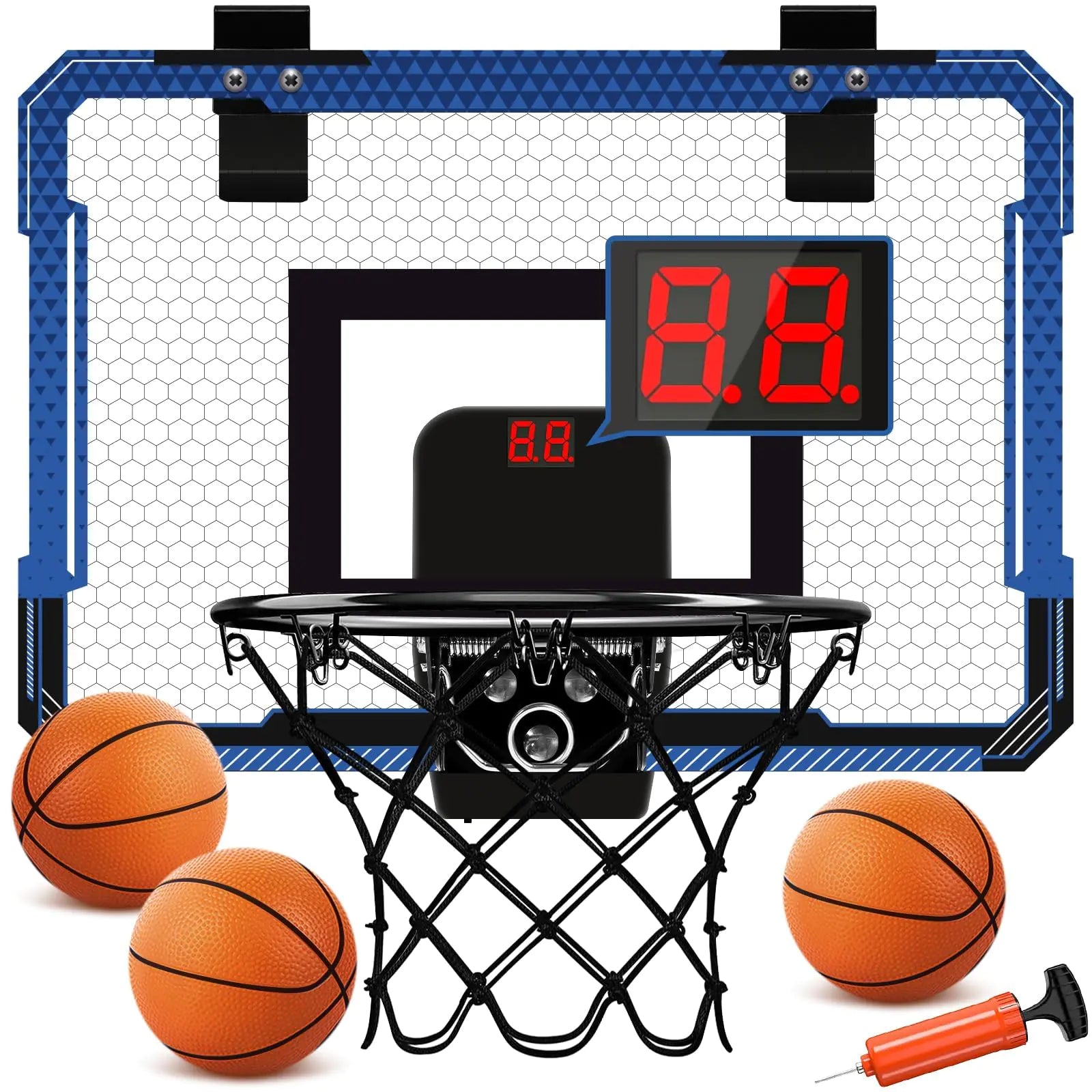 Erixazs Kids Indoor Basketball Hoop Set Over The Door Basketball Hoop Indoor for Door & Wall Mini Hoop with Electronic Scoreboard & 3 Balls Basketball Game Toys for Kids Boys Girls