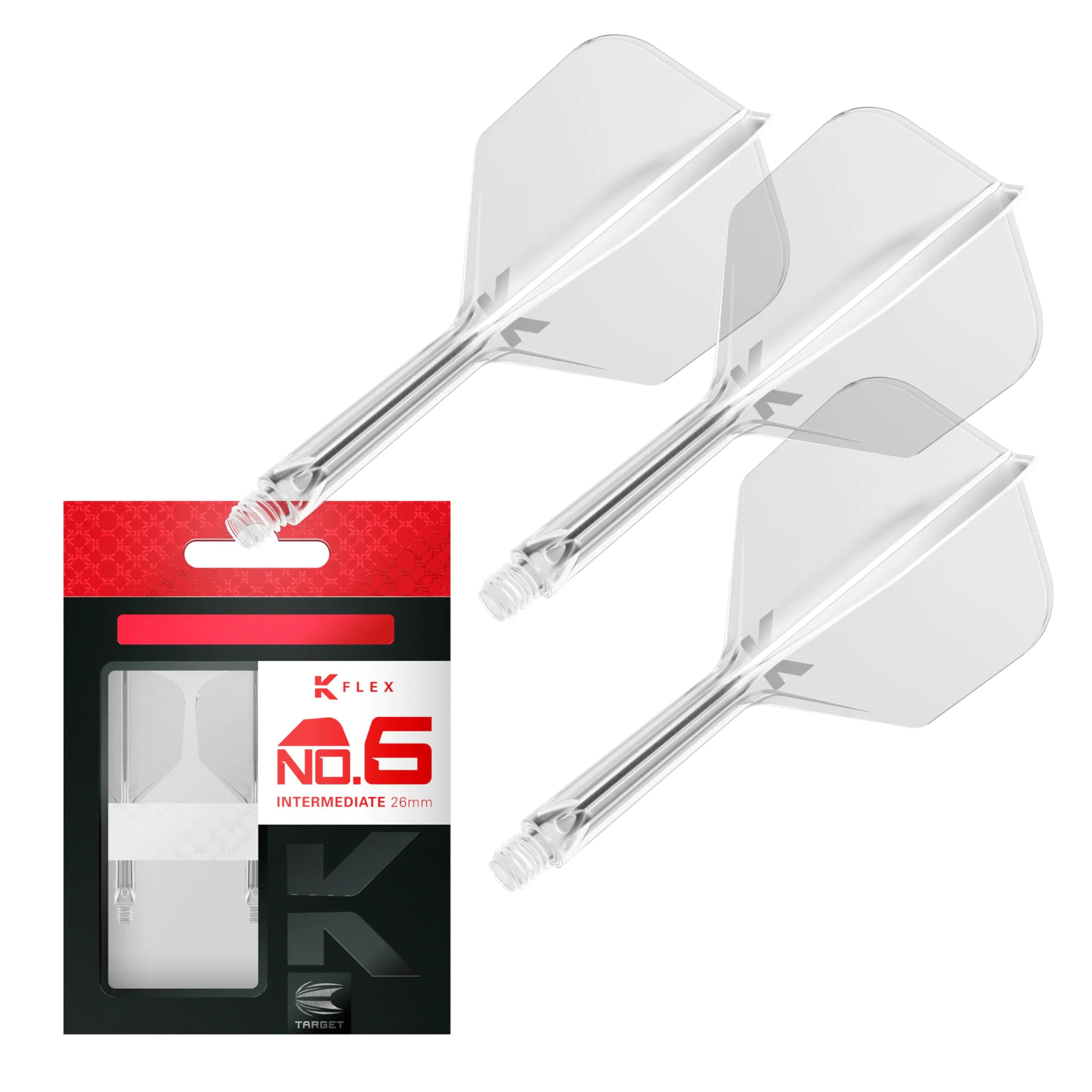 TARGET Darts K Flex Integrated Dart Flight and Shaft No.6 Clear (Intermediate) | Pack of 3 K-Flex - No 6 Precision Moulded 2-in-1 Dart Flights and Dart Stem | Professional Dart Accessories