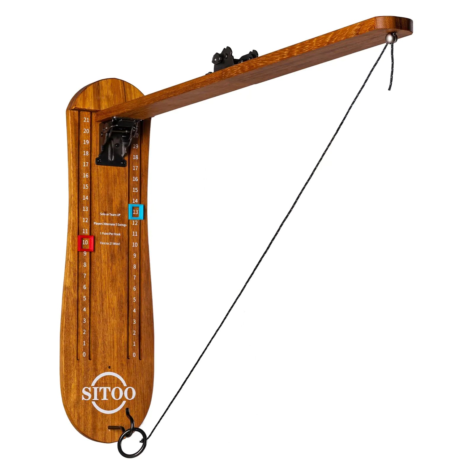 SITOO Ring Toss Game for Adults Outdoors Games Wall Mounted Hook and Ring Game with Foldable Arm (Wood)
