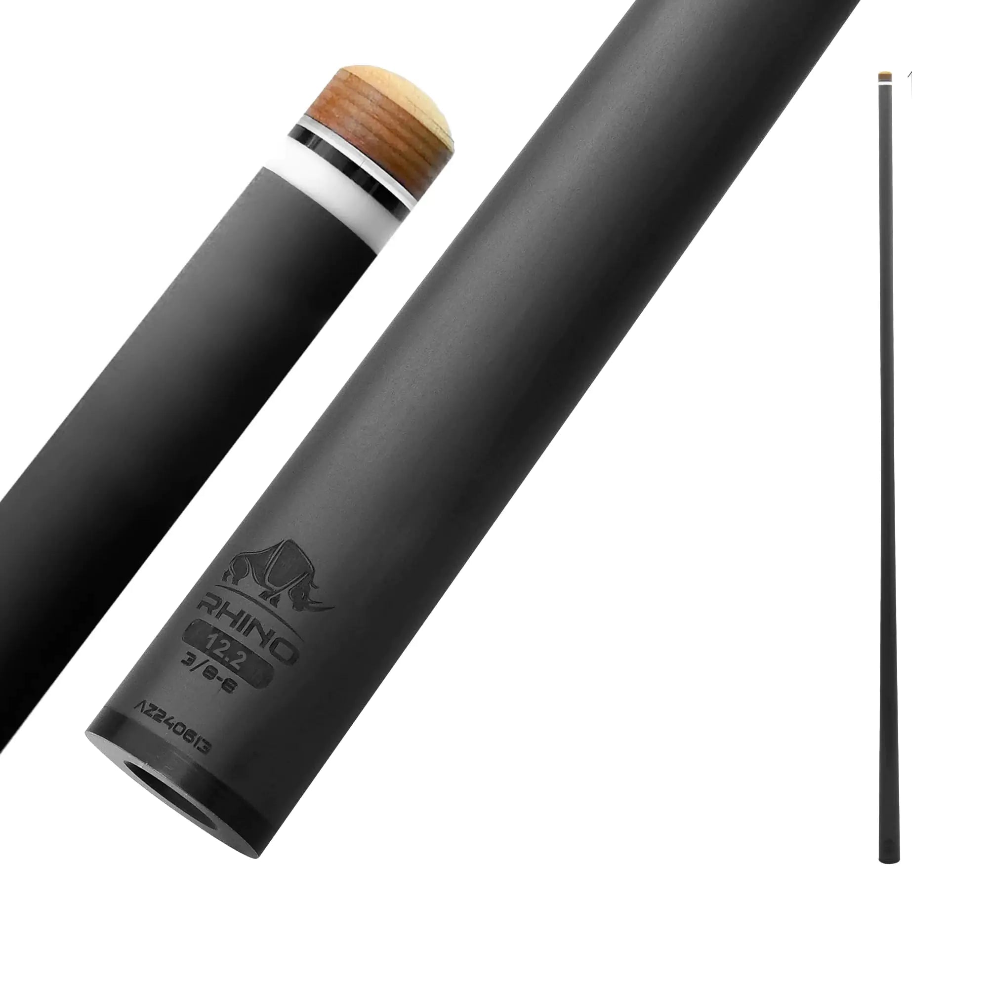 Rhino - 30" / 3/8-8 Joint Carbon Pool Cue Single Shaft Tip Rhino 12.2mm. Low Deflection Ultra-Smooth Easy to Play Pro Taper