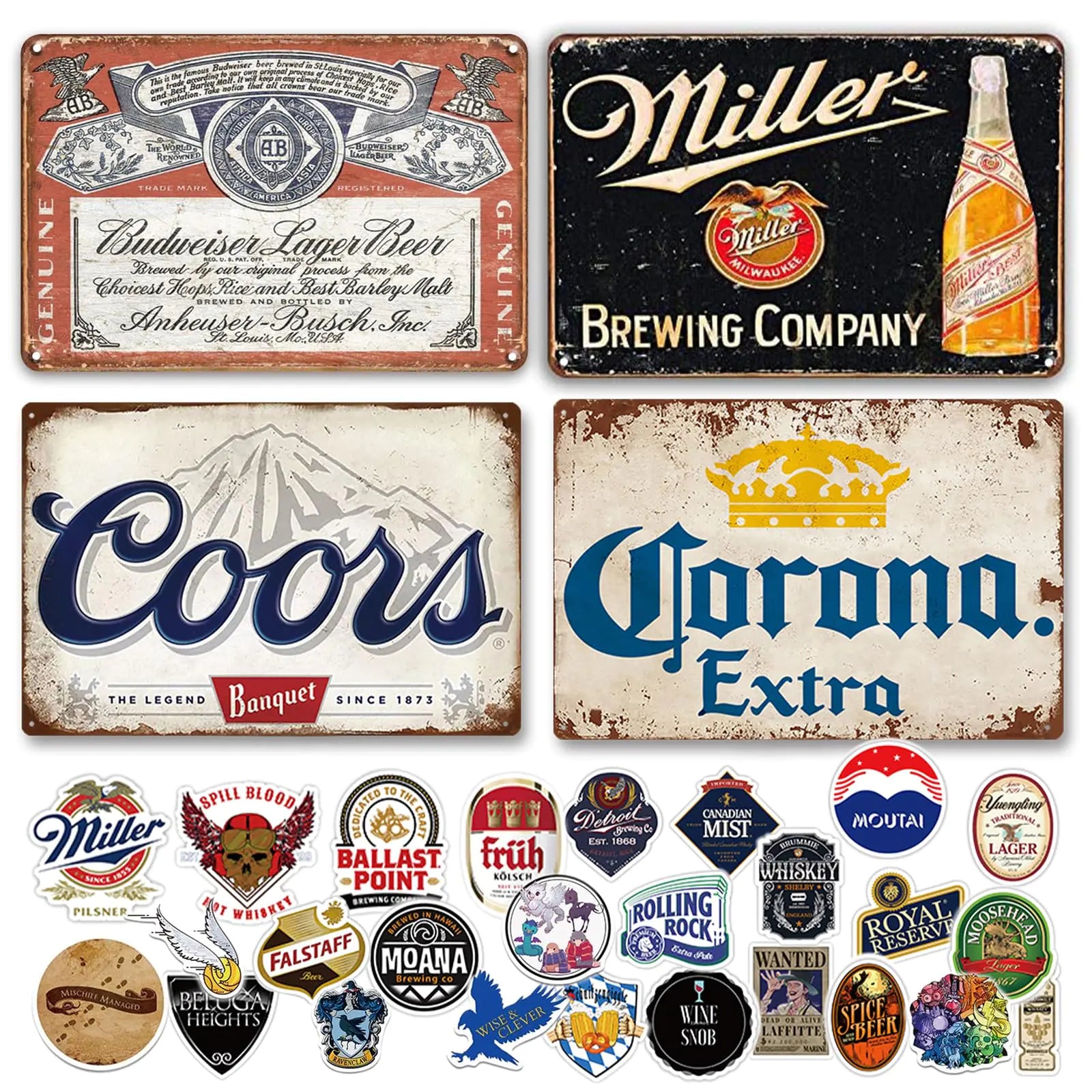 Vintage Bar Beer Signs Decor- 4 Pack Metal Bar Signs Bundle for Home Bar Wall Retro Funny Tin Bar Signs for Man Cave Decor Basement Pub Farmhouse Diner Cafe Outdoor Decorations 8×12 Inch