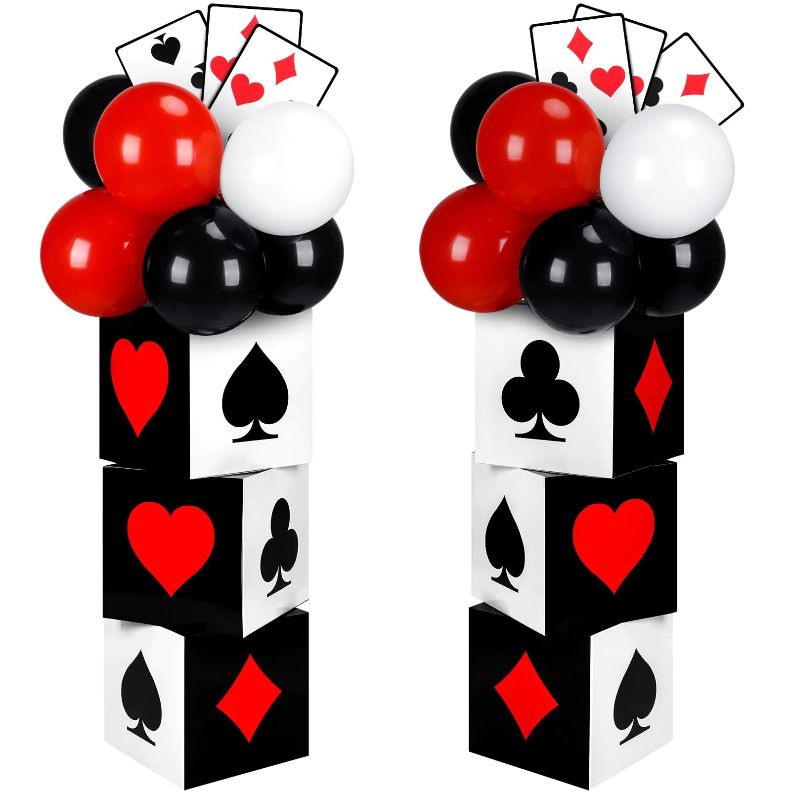 Vertintong 60 Pcs Casino Themed Party Decorations Set 6 Pcs 11 Inch Large Casino Poker Favor Boxes 6 Jumbo Poker Cards Accessory 48 Pcs Red Black White Balloon for Las Vegas Game Night Party Decor