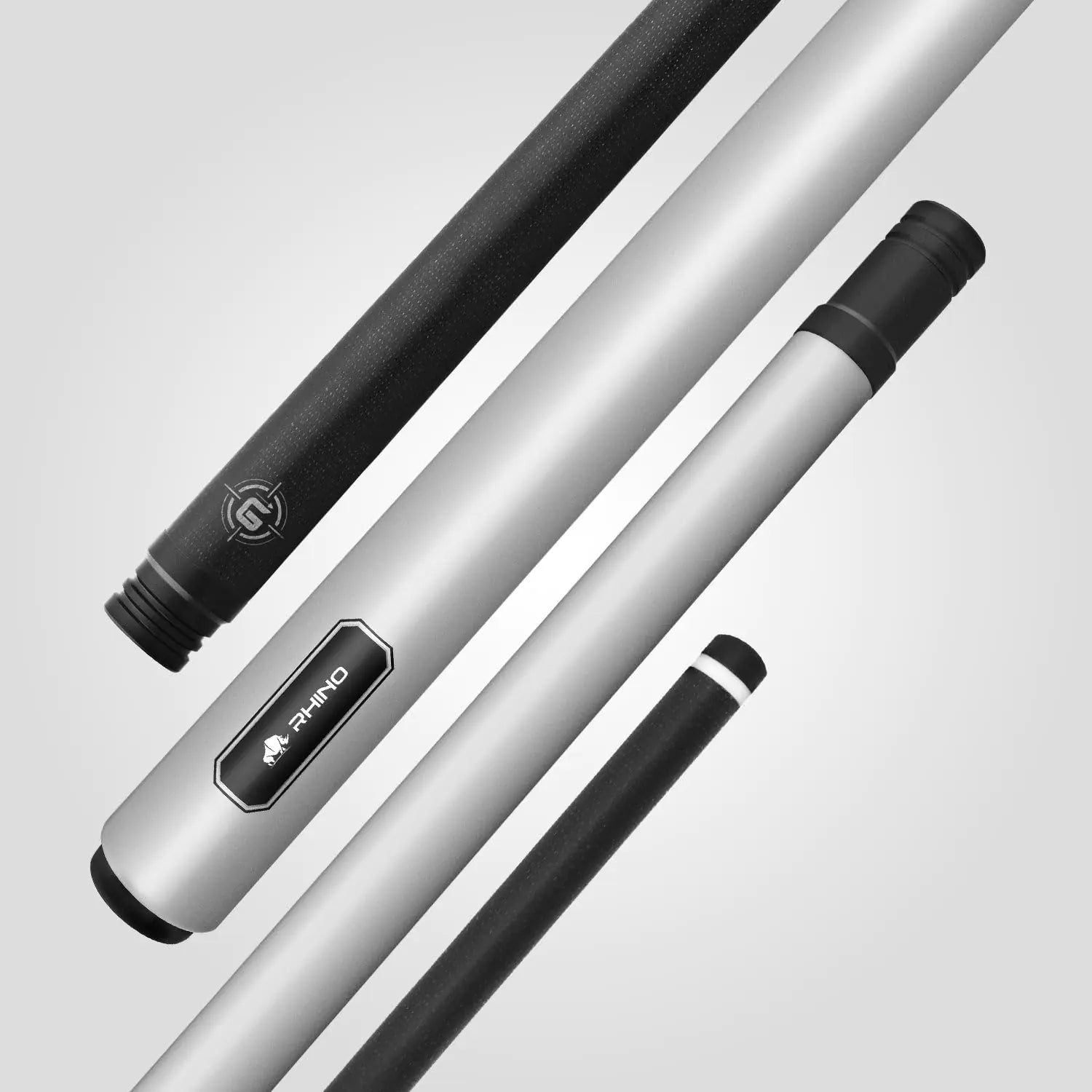 RHINO G-L Pool Cue - Sliver - Wrapless (3/8-8 Joint) - Glass Fiber Shaft 12.5mm Tip Diameter Thin Conical Taper. Composite Butt